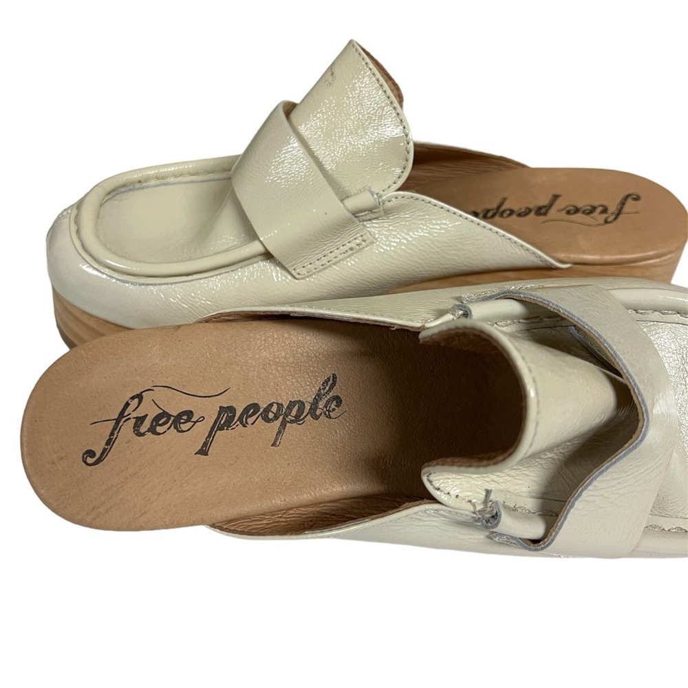 Free People Cream Leather Wooden Platform Mules - Picture 6 of 10